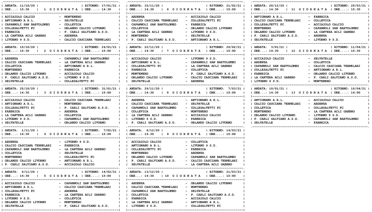 Seconda Categoria girone E, ecco il calendario