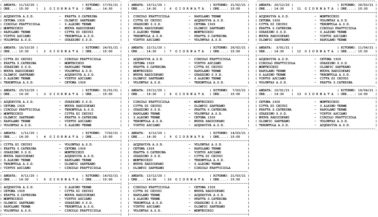 Seconda Categoria girone N, ecco il calendario