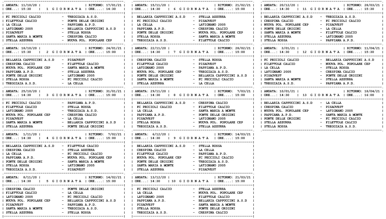 Seconda Categoria girone O, ecco il calendario