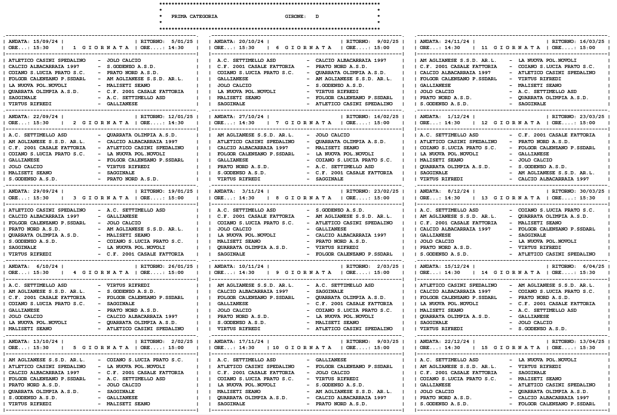 Prima Categoria/D, il calendario completo della stagione 2024/’25