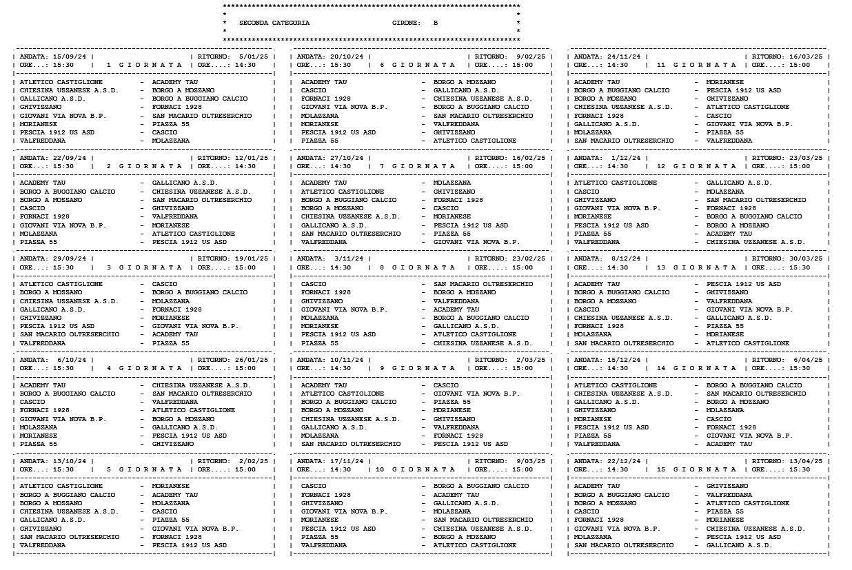 Seconda Categoria/B, il calendario completo della stagione 2024/’25