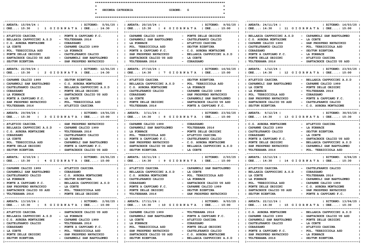 Seconda Categoria/G, il calendario completo della stagione 2024/’25