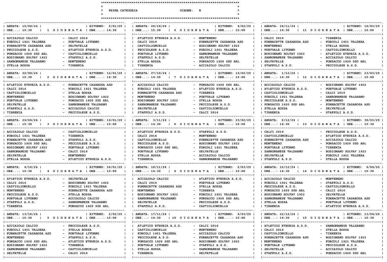 Prima Categoria/B, il calendario completo della stagione 2024/’25