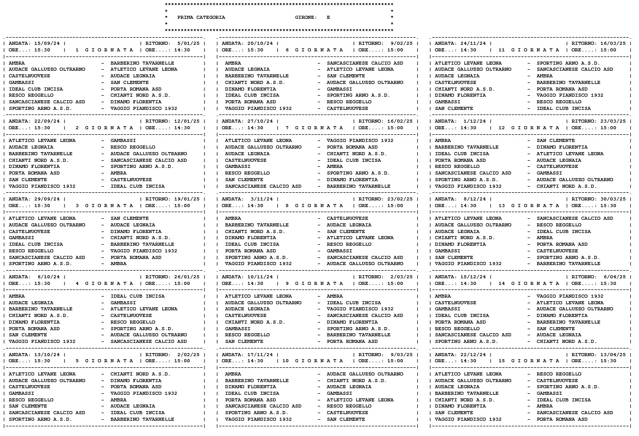 Prima Categoria/E, il calendario completo della stagione 2024/’25