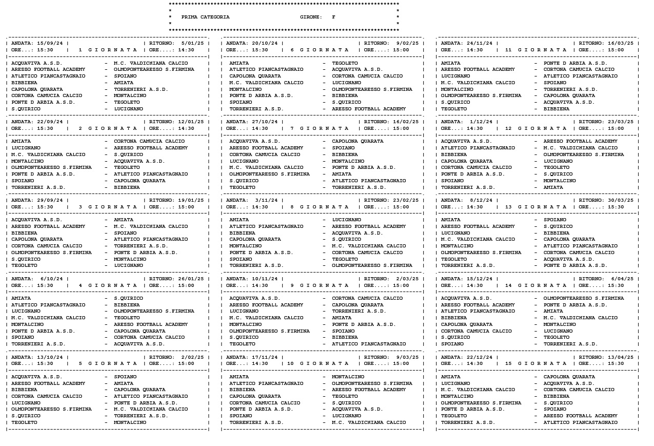 Prima Categoria/F, il calendario completo della stagione 2024/’25