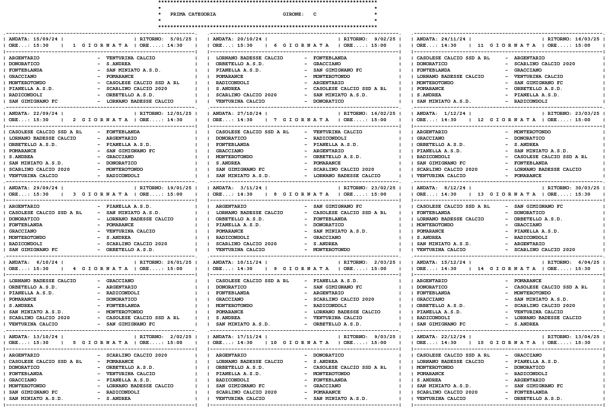 Prima Categoria/C, il calendario completo della stagione 2024/’25