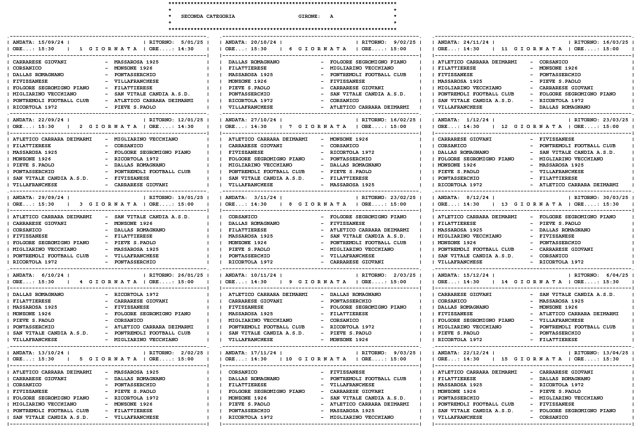 Seconda Categoria/A, il calendario completo della stagione 2024/’25