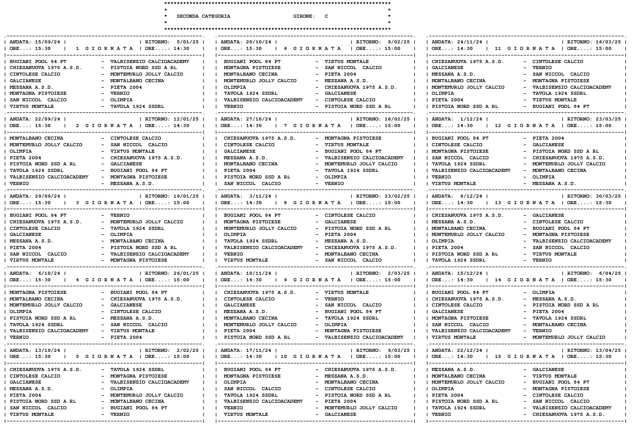 Seconda Categoria/C, il calendario completo della stagione 2024/’25