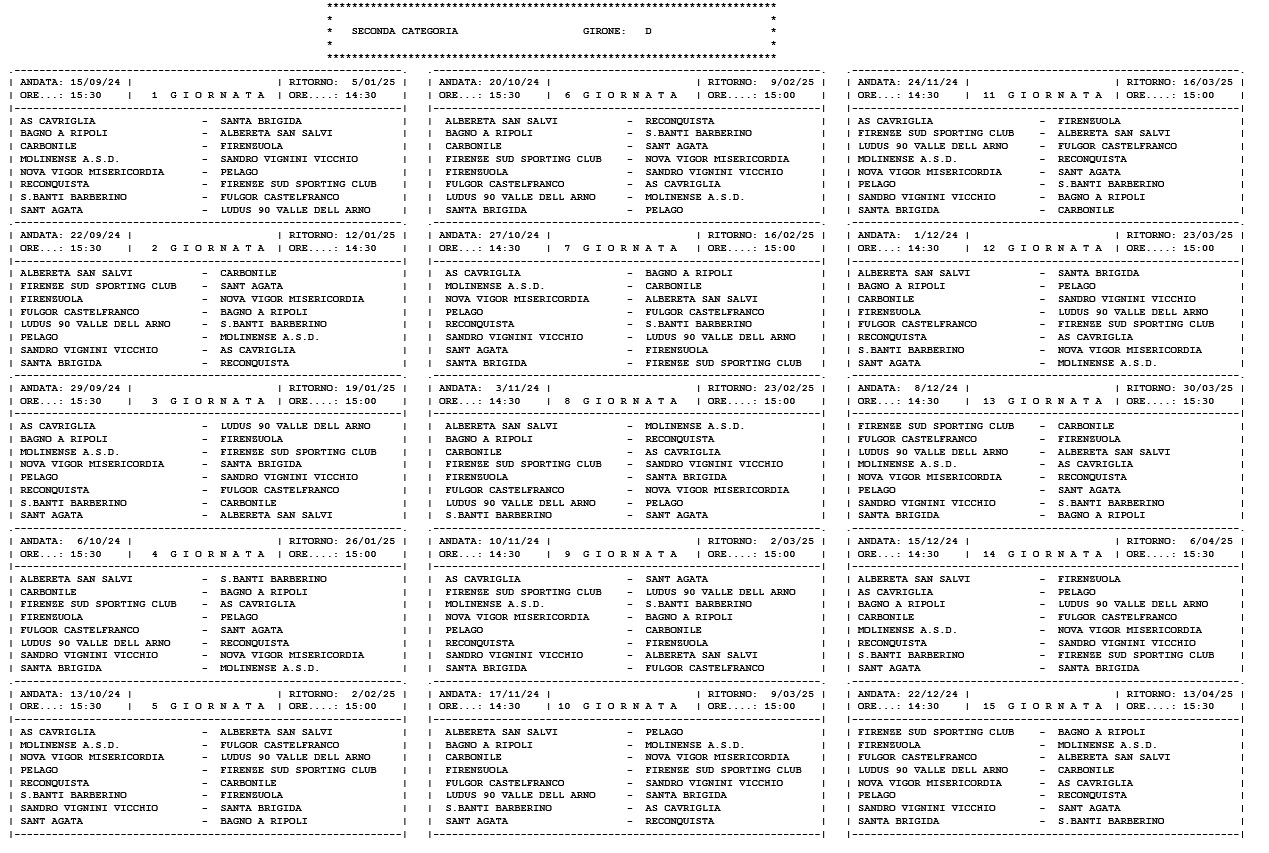 Seconda Categoria/D, il calendario completo della stagione 2024/’25