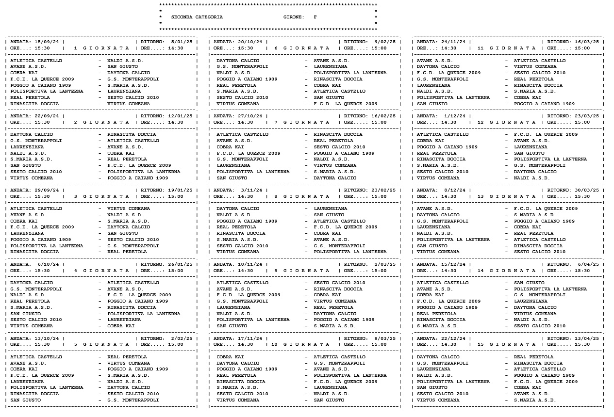 Seconda Categoria/F, il calendario completo della stagione 2024/’25