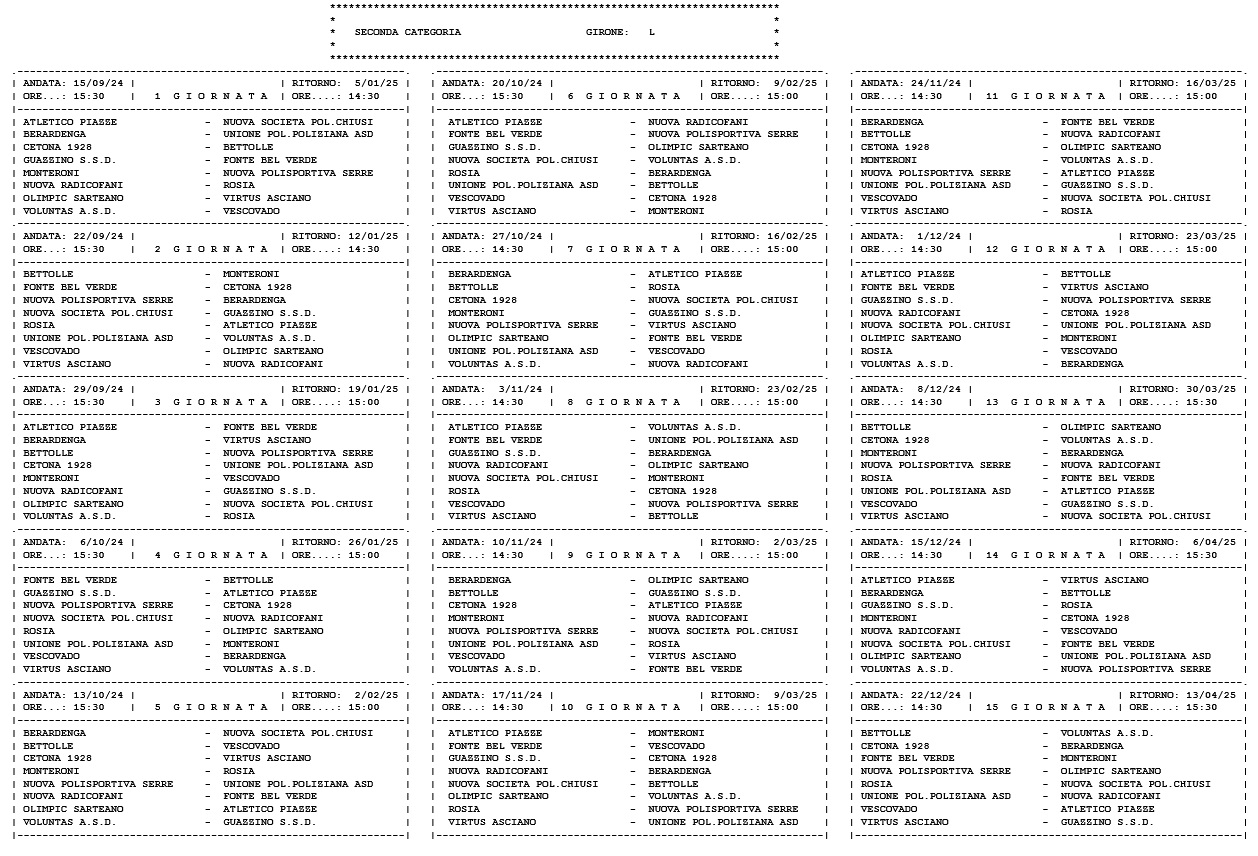 Seconda Categoria/L, il calendario completo della stagione 2024/’25