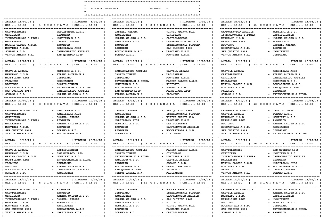 Seconda Categoria/M, il calendario completo della stagione 2024/’25